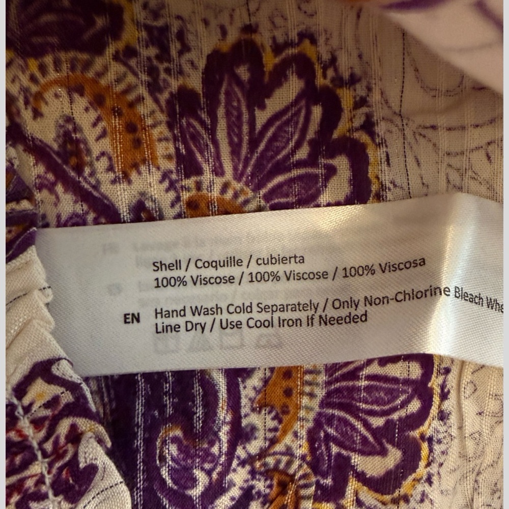 Boho Paisley V-Neck Blouse with Lace Trim - Purple/Cream Sz S NWT - Picture 6 of 6